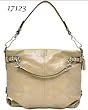 Authentic Coach Putty Tan Crinkled Patent Leather Perforated Brooke Hobo Purse 17123