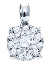0.49 cttw 14k White Gold Diamond Cluster Flower Pendant (Real Diamonds: 1/2 cttw)