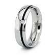 6mm Stainless Steel Ring with Black Enamel Stripe and CZ Accent (Size 6-8)