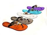 WOMENS JELLY FLIP FLOPS JEWEL STRAPPED SANDALS LADIES SHOES BLACK BLUE BRONZE CLEAR PURPLE SIZE 3-8