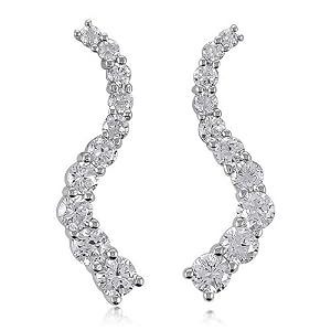 Cubic Zirconia CZ Sterling Silver Earrings Curved Journe