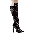 Women's Sexy Knee High Boots Quilted Stitchng Patern 5 Inch Heel Black Silver