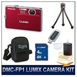 Panasonic LUMIX DMC-FP1 Digital Camera (Red), 12 MP, 4x Optical Zoom, 2.7 LCD, HD Video Recording, Deluxe Carrying Case, 4 GB Memory Card, USB Card Reader, 3pc. Lens Cleaning Kit, & Flexible Tripod