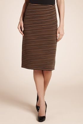 Cotton Rich Striped Knee Length Pencil Skirt