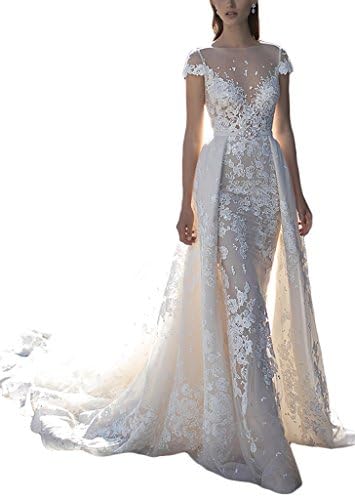 Juhabridal Gorgeous Cap Sleeve Sheath Wraps 2016 Lace Wedding Dresses JHB057