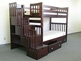 Bunk Bed Tall Twin over Twin Stairway in Cappuccino with Drawers