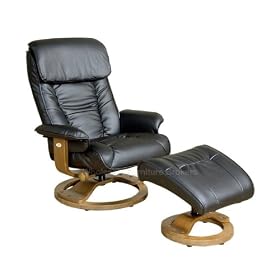 Black Leather Swivel Recliner and Ottoman Set by Mac Motion Chairs