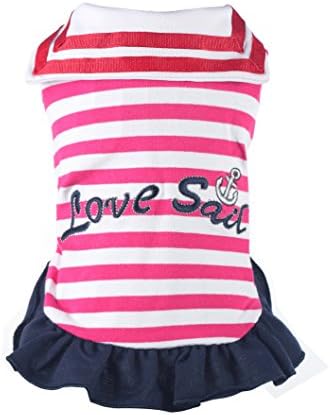 Pet Favorite Love Sailing Dog Dress Pet Tutu Skirt Red Rose Strips (Small)