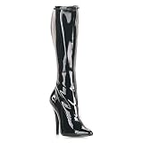 DOMINA 5 Inch Sexy High Heel Knee High Boot Pointed Toe Stretch Black Stretch Patent