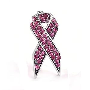 Bling Jewelry Silver Plated Pink Rhinestones Breast Cancer Awareness Ribbon Brooch Pin