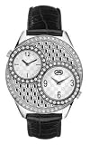Image of Marc Ecko E12518L2 Ladies Stainless Steel Round Dual Time Zone Watch Swarovski Crystals/Black Leather Strap