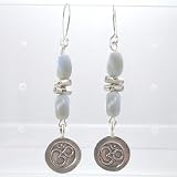 Dangling Sterling Silver OM Earrings with Lavender Czech Glass Beads, #9418