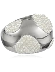 Ladys Stainless Steel with Simulated Pearl Hearts Fashionable Ring, Size 7