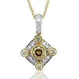 18k Tri Tone Gold Square White, Yellow and Champagne Diamond Pendant Necklace (GH, SI, 0.42 carat)