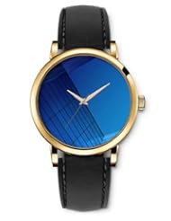 SPRAWL Aanalog Fashion Series Gold Ladies Watches of Genuine Black Leather Strap,Unique Wrist Watch for Women Girls Designed with Looking at the big blue building