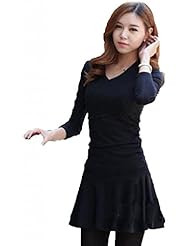 V-neck Winter Above the Knee Long Sleeves Cotton Bodycon Dress/Skater Dress/Mini Dress 