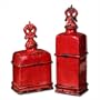 Uttermost 19125 Traditional Amon Containers Set Of 2 with Distressed, Faded Red Finish With Aged Black Undertones Finish
