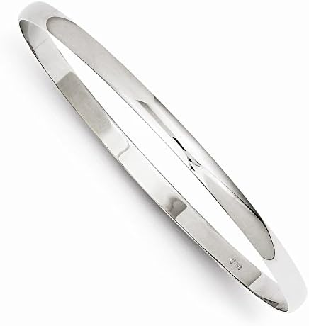 14k White Gold White Gold 4mm Solid Polished Half-Round Slip-On Bangle 8"
