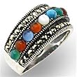Sterling Silver Antiquet Tone Ring - Multicolor Turquoise - Size 5-10