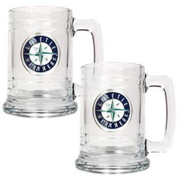 Seattle Mariners MLB 2pc 15oz Glass Tankard Set- Primary Logo