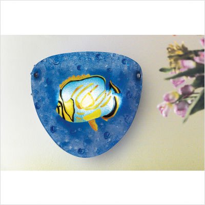 Exciting Lighting AMBC2003 Battery Powered Contemporary Glass Shield LED Wall Sconce with Fish, Blue and Yellow