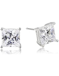 Platinum-Plated Sterling Silver 4 Carat Princess Cut Cubic Zirconia Stud Earrings