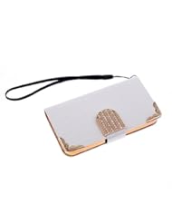 UXURY 3D CRYSTAL DIAMOND BLING Leather Wallet Flip Pouch CASE COVER FOR APPLE IPHONE 4 4S (White)