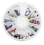 Beautify - 6 Pack Mix pierres paillette autocollant nail art - formes: fleur, carré, c?ur, étoile, rond, larme