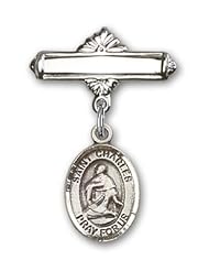 Sterling Silver Baby Badge with St. Charles Borromeo Charm and Polished Badge Pin