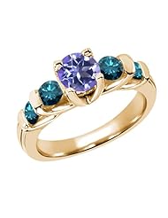 1.88 Ct Round Tanzanite Blue Mystic Topaz Blue Diamond 18K Yellow Gold Ring
