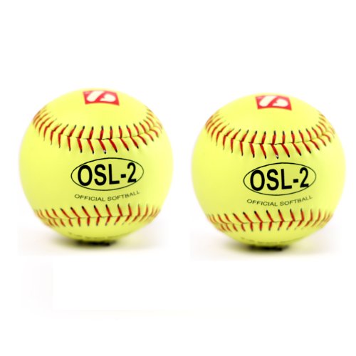 OSL-2 full grain leather neon softball ball, size 12", yellow with red stitching 2 pcs