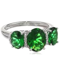 Sterling Silver Simulated Emerald and Diamond 3-Stone Ring
