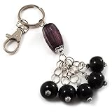 Silver Tone Ceramic Bead Charm Keyring/ Bag Charm (Black)