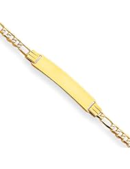 14K Yellow Gold And Rhodium Pave Figaro ID Bracelet 7 Inch