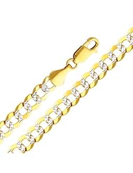 14K Yellow and White 2 Two Tone Gold 5.7mm Concave Curb Cuban White Pave Chain Necklace with Lobster Claw Clasp