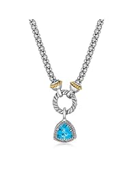 18K Yellow Gold and Sterling Silver Blue Topaz Trilliant Style Popcorn Necklace