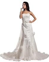 Hot Sale GEORGE BRIDE Strapless Chapel Train Lace Wedding Dress With Appliques Size 14 White