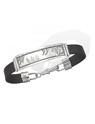 MMA Silver - Leather ID Bracelet with Fern Design