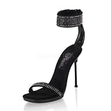 Women's 4 1/2 Inch Stiletto Heel Mini-Platform Sandal With Ankle Cuff And Rhinestones (Black Nubuck;8)