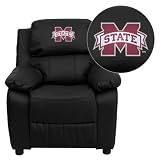 Mississippi State University Bulldogs Embroidered Black Leather Kids Recliner with Storage Arms