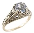 Vintage Style Sterling Silver Filigree .85ct Sky Blue Topaz Ring