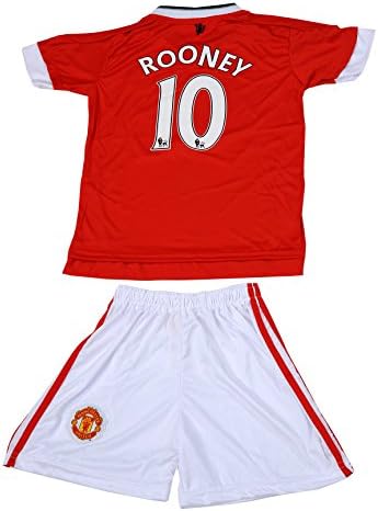 2015 Manchester United #10 Rooney Kids Home Soccer Jersey &amp; Shorts Youth Sizes (8-9 Years)