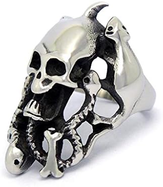 Mens Womens Stainless Steel Rings Hollow Skull Bands Black US Size 8 - Adisaer Jewelry