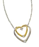 14K Two Tone Double Heart Diamond Pendant