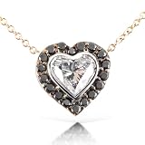 1 Carat TW Heart Shaped Black and White Diamond Necklace in 14k Rose & White Gold