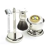 Shaving Gift Set with Merkur Safety Razor, Bowl, Shaving Soap, Badger Brush, Stand and Safety Razor, Great Gift Idea for Father Husband or Boyfriend