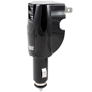 All-in-One USB Travel Charger - AC Wall Charger and 12V DC Car Charger in One with Two Dual USB Output Ports - Great for Charging Cell Phones, iPods, iPhones, and Other Wireless Devices