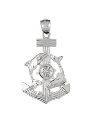 Clevereves 14K White Gold Pendant Two Tone Anchor, Ships Wheel, and Dolphin 7.6 - Gram(s)