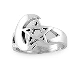 Sterling Moon and Pentagram Ring - Sizes 5 to 9.