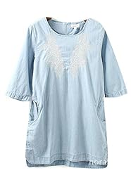 Embroidered Spring Denim General Print  Dress